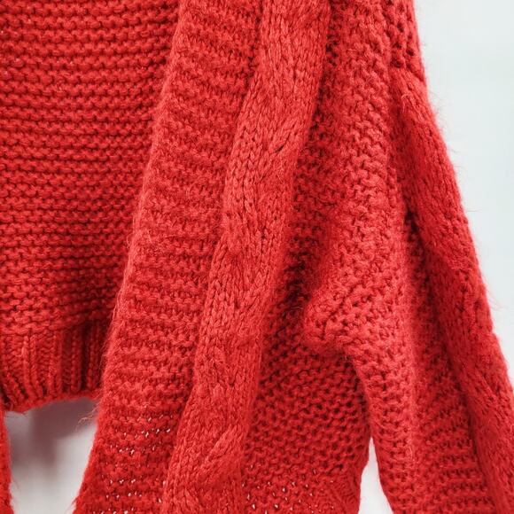 Kirious Red Cable Knit Open-Front Long-sleeve Cardigan Sweater Women's Size L - Picture 3 of 6